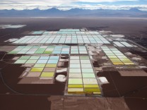 FILE PHOTO: An aerial view shows the brine pools and processing areas of the SQM lithium mine on the Atacama salt flat, in the Atacama desert of northern Chile